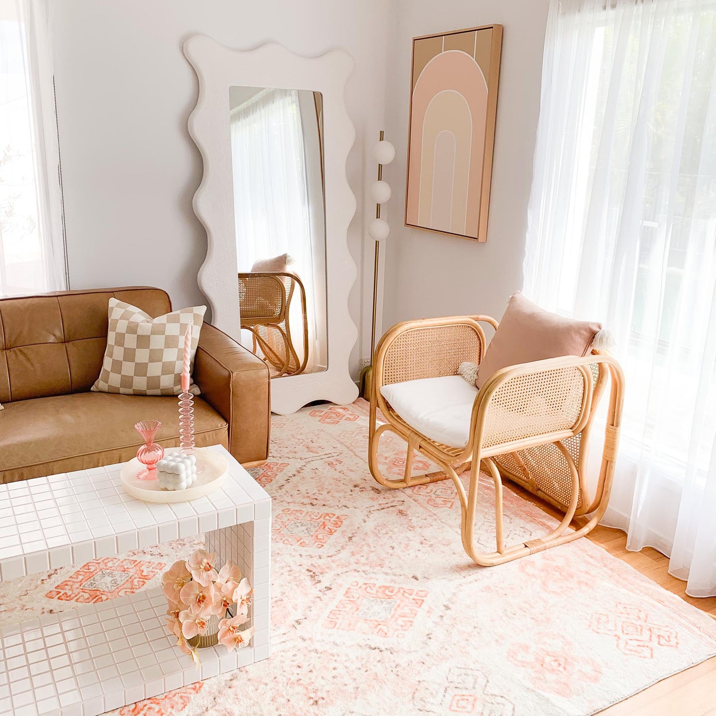 Caitlin Orange and Peach Tribal Pattern Washable Rug