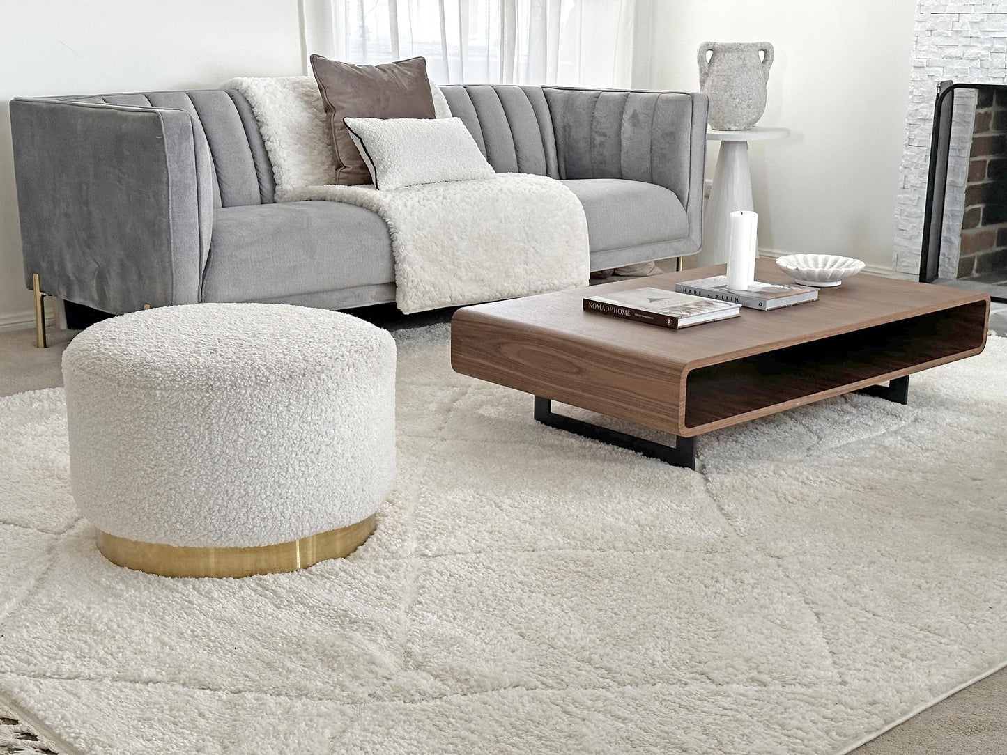 Calypso Ivory Cream Textured Tribal Tassel Rug