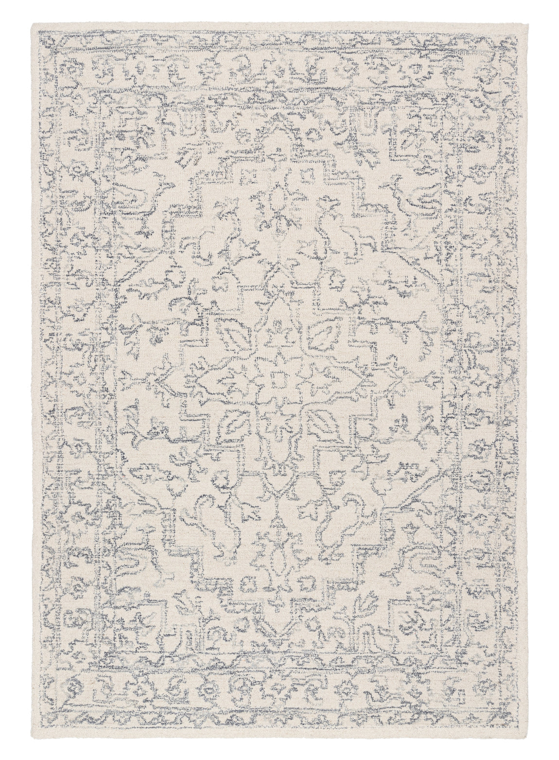 Capella Ivory Grey Medallion Tufted Wool Rug
