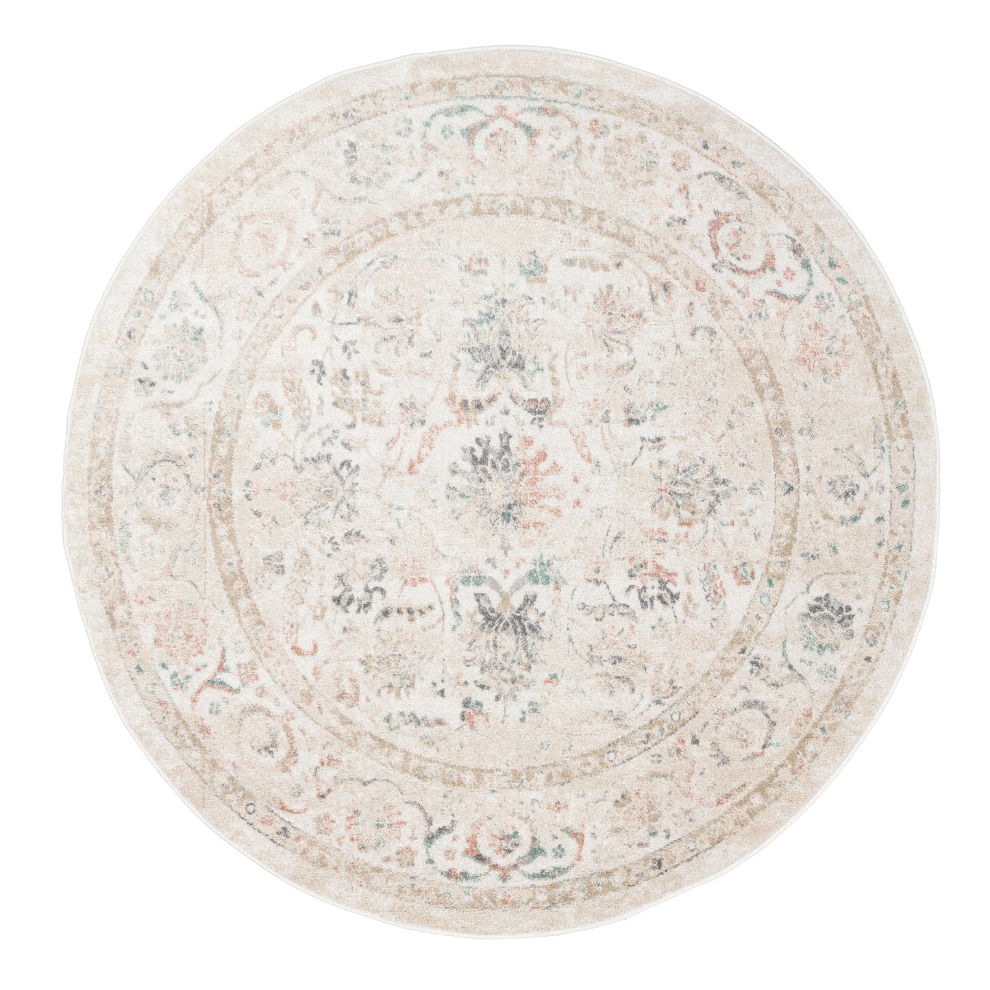Caribou Cream and Pink Traditional Round Rug