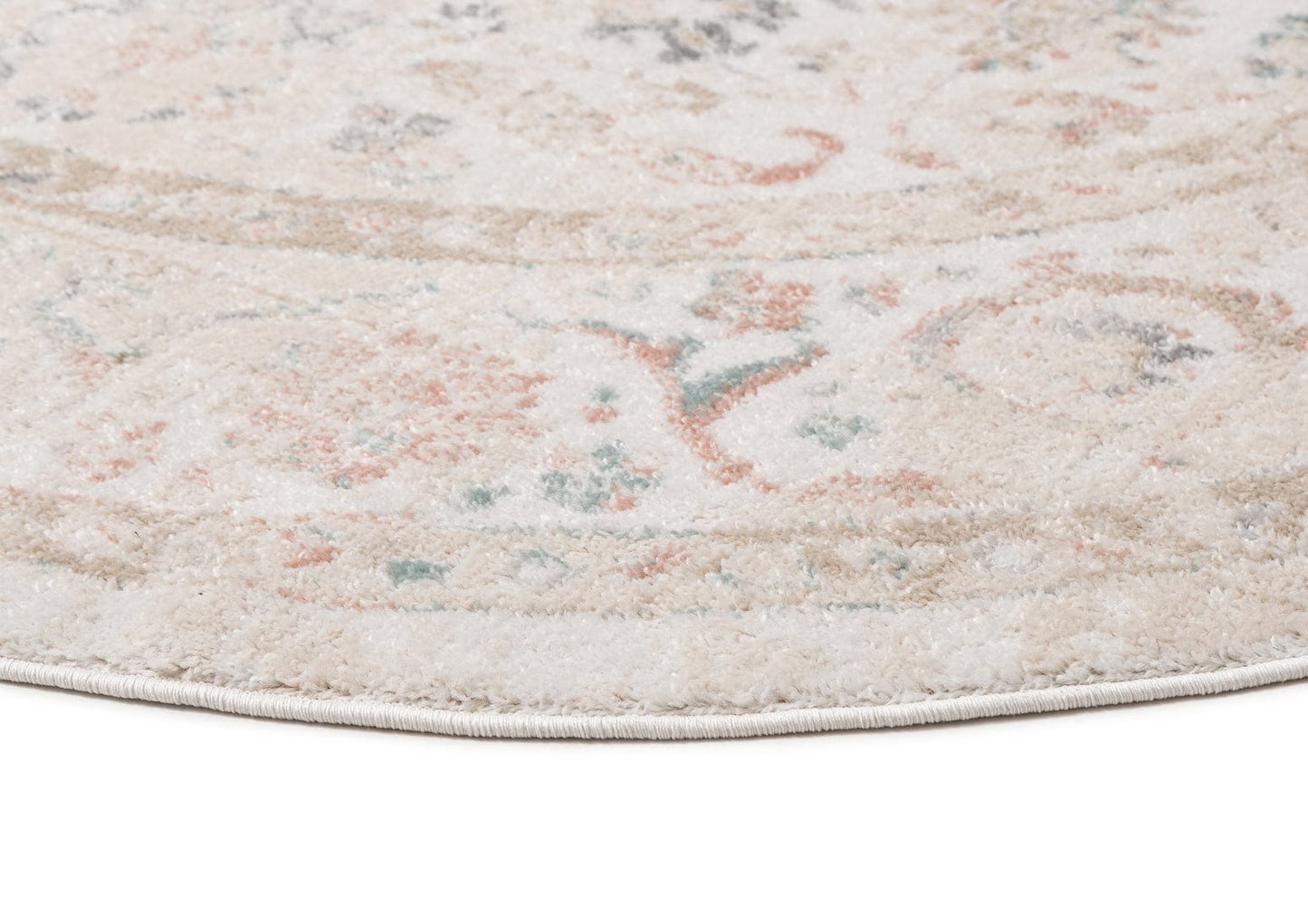Caribou Cream and Pink Traditional Round Rug