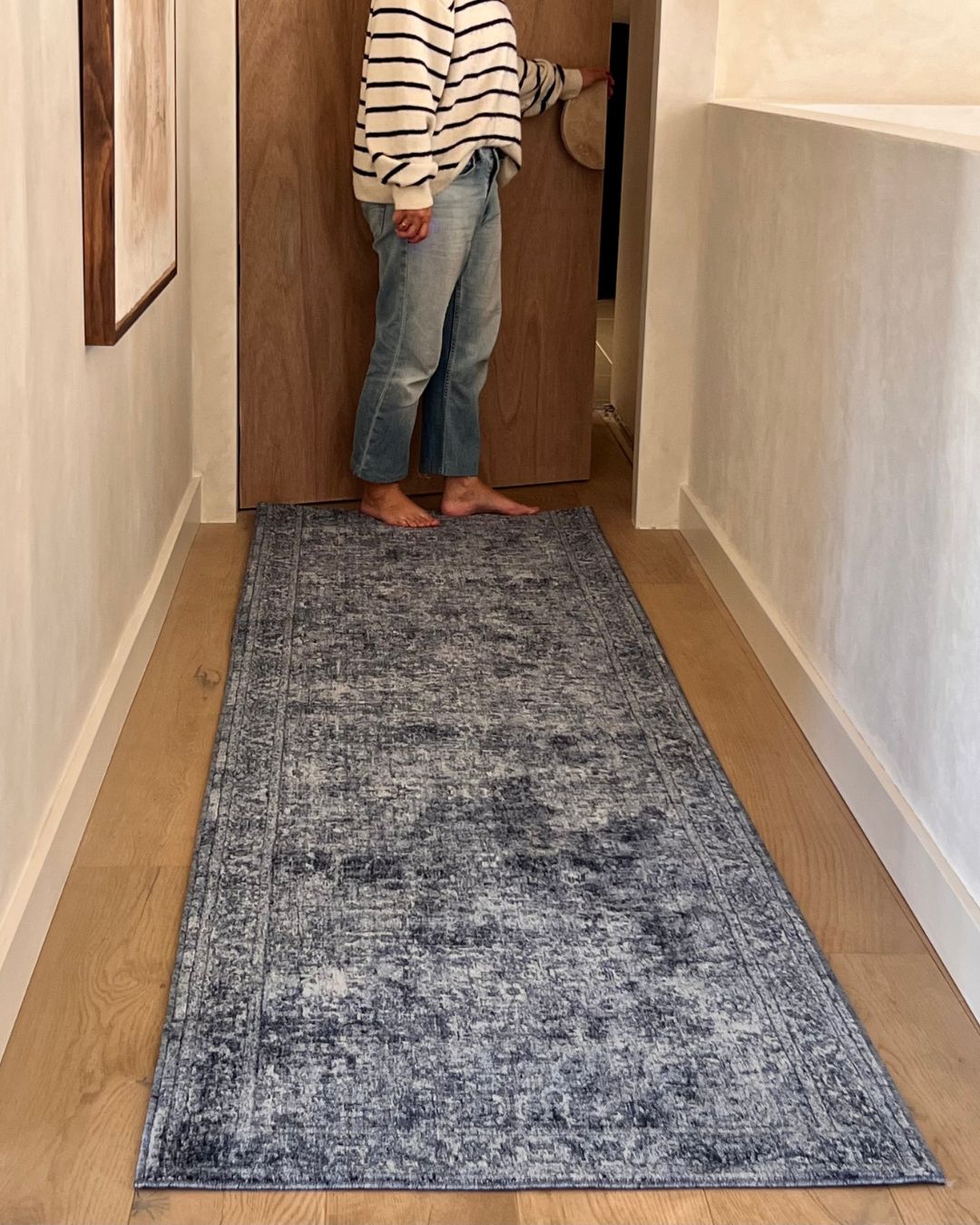 Celia Tonal Distressed Ink Blue Runner Rug