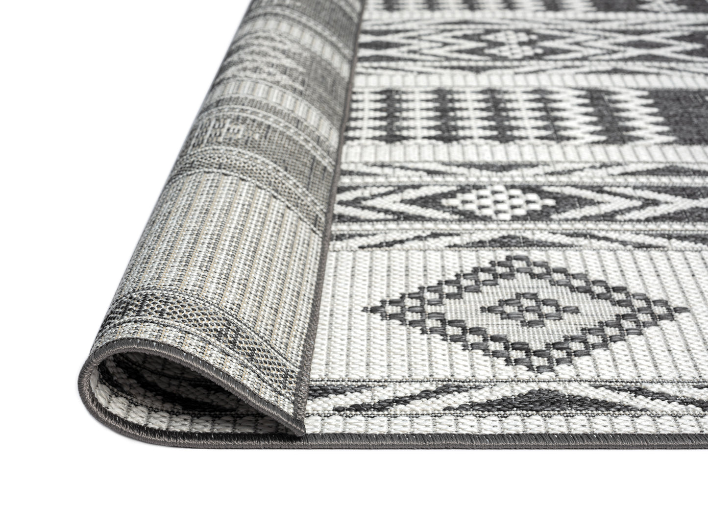 Chenoa Charcoal and Ivory Tribal Flatweave Indoor Outdoor Rug