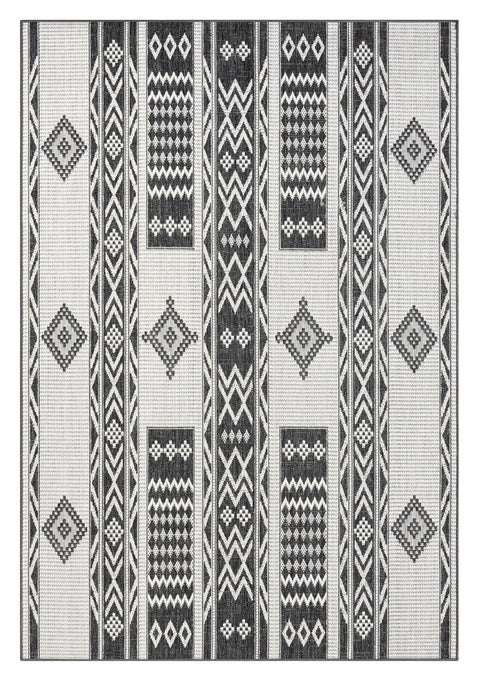 Chenoa Charcoal and Ivory Tribal Flatweave Indoor Outdoor Rug *NO RETURNS UNLESS FAULTY
