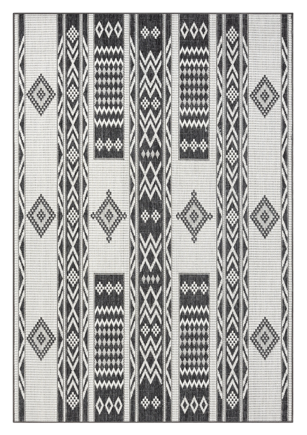 Chenoa Charcoal and Ivory Tribal Flatweave Indoor Outdoor Rug