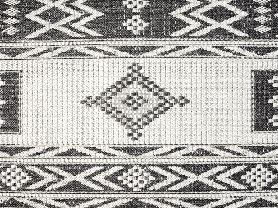 Chenoa Charcoal and Ivory Tribal Flatweave Indoor Outdoor Rug
