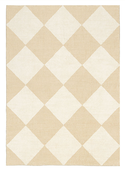 Doutzen Beige Cream Checkered Washable Rug