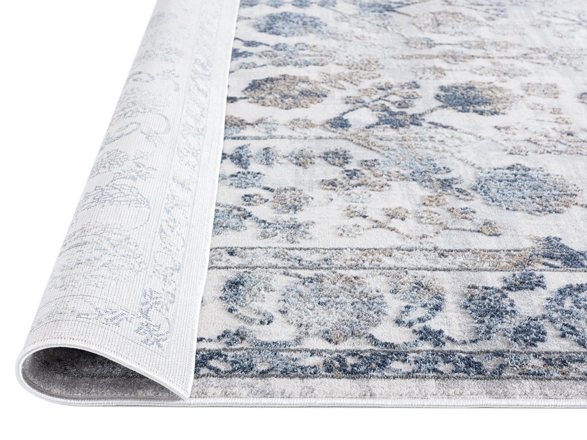 Elletra Cream And Navy Floral Motif Runner Rug *NO RETURNS UNLESS FAULTY