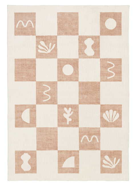 Erika Beige and Cream Checkered Washable Rug