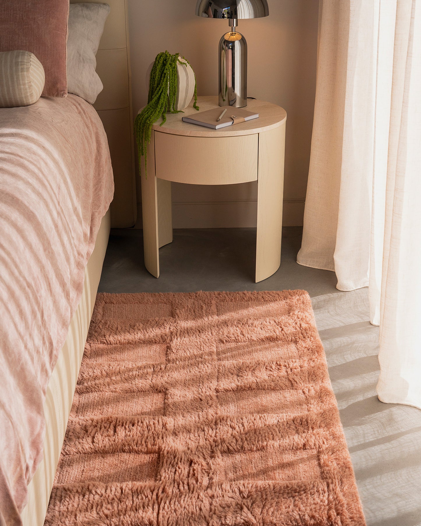 Estella Pink Geometric Wool Shag Rug
