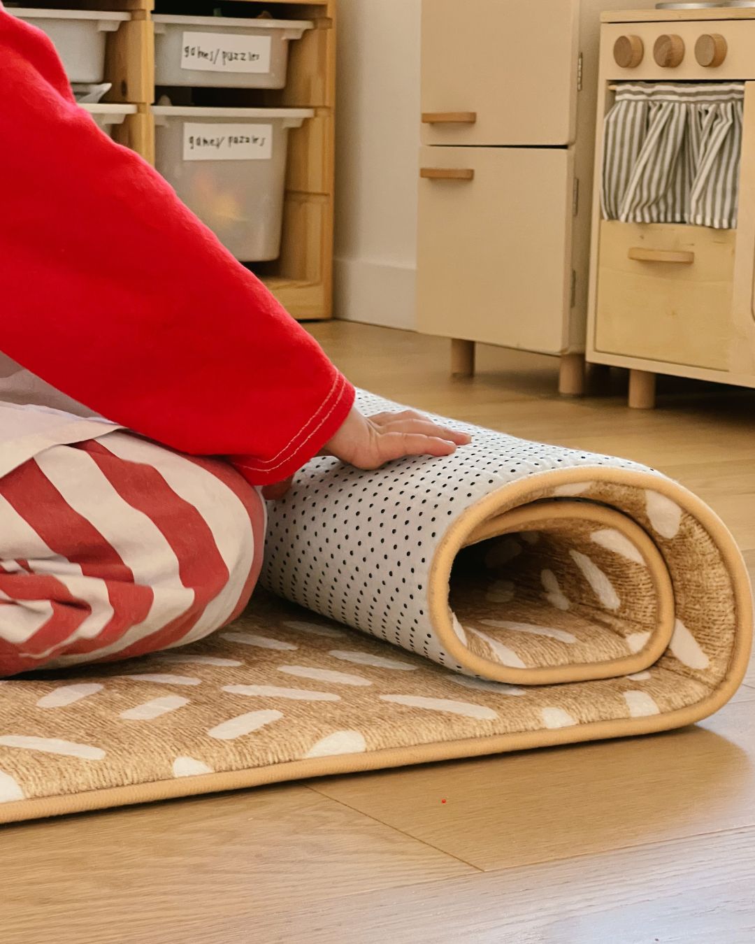 Eula Beige and Light Beige Abstract Rollie Pollie Playmat
