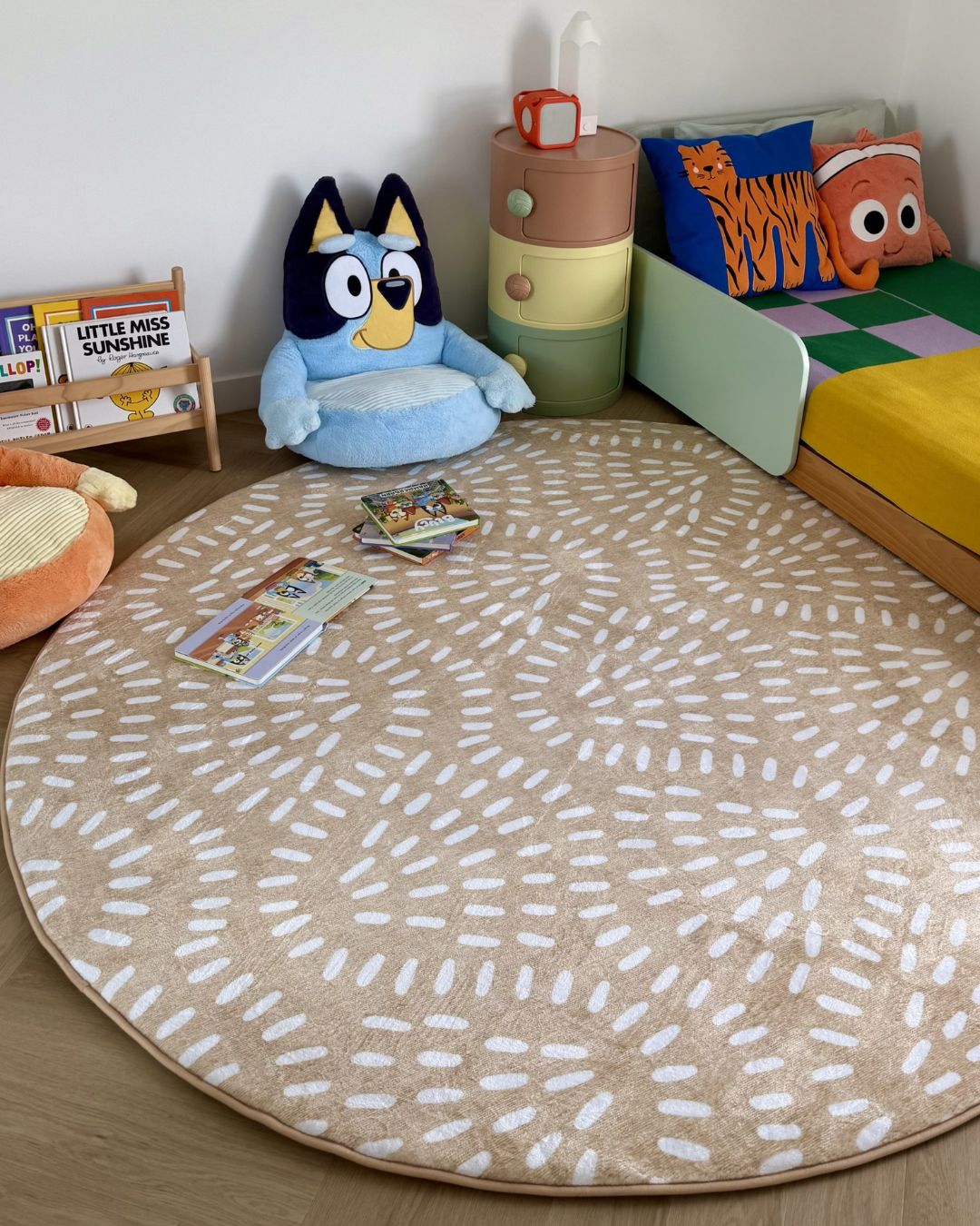 Eula Beige and Light Beige Abstract Rollie Pollie Round Playmat