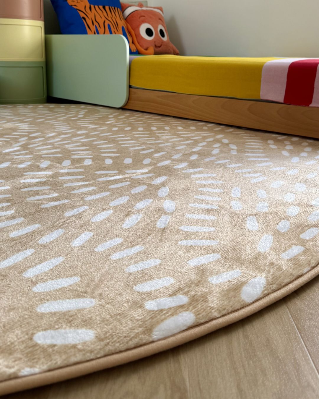 Eula Beige and Light Beige Abstract Rollie Pollie Round Playmat