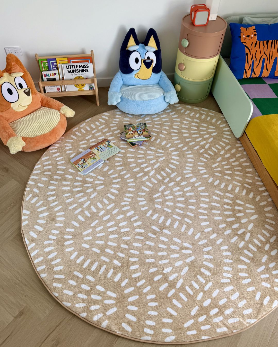 Eula Beige and Light Beige Abstract Rollie Pollie Round Playmat