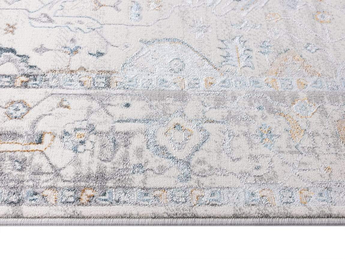 Evelyn Cream Blue And Tan Lustrous Traditional Rug