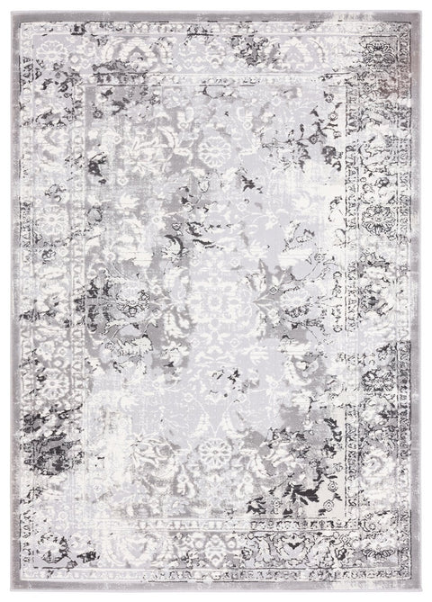 Evryn Charcoal Grey And Ivory Distressed Floral Rug