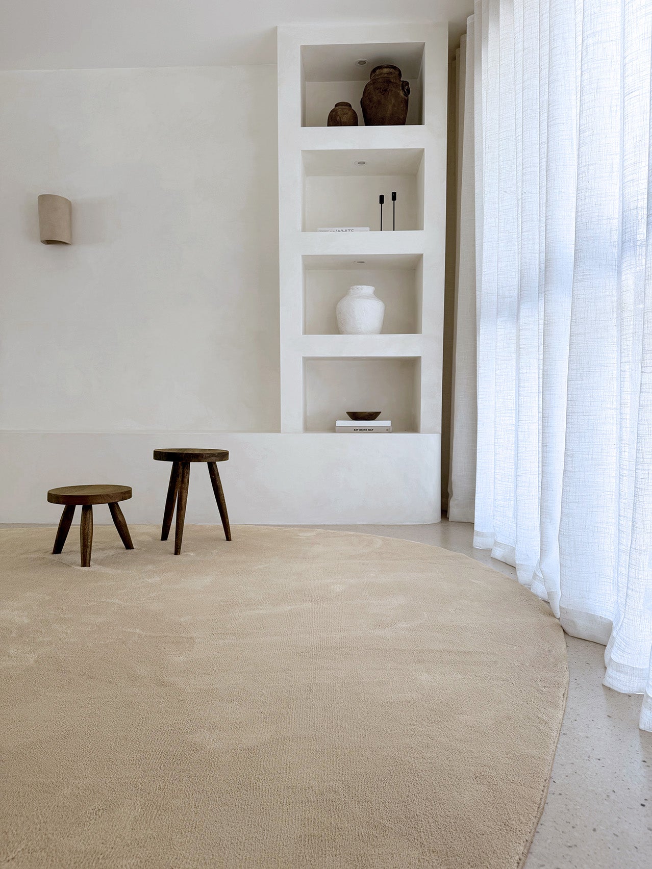 Felda Beige Irregular Round Washable Rug