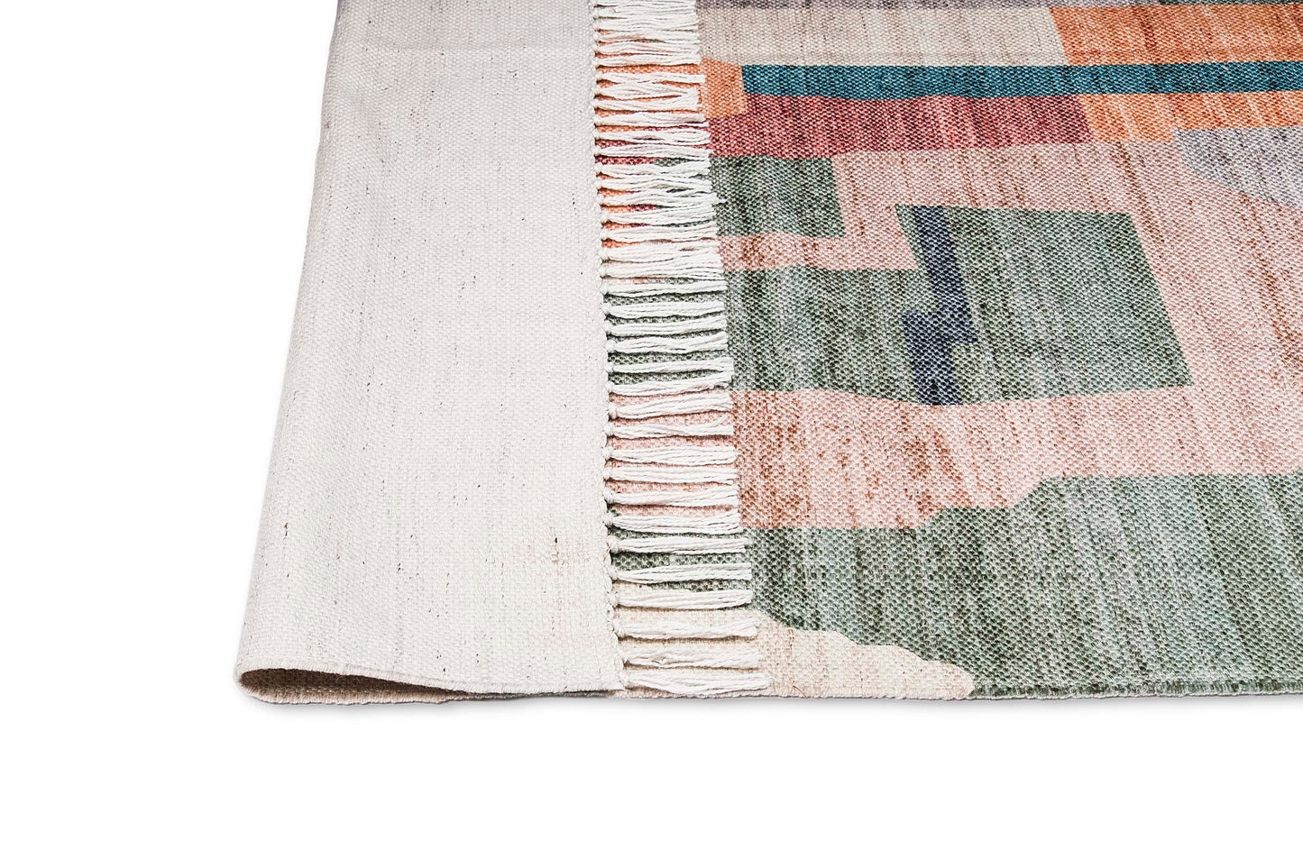 Fern Green and Orange Multi-Colour Abstract Tribal Indoor Outdoor Rug