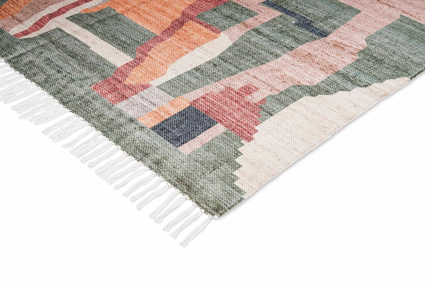 Fern Green and Orange Multi-Colour Abstract Tribal Indoor Outdoor Rug