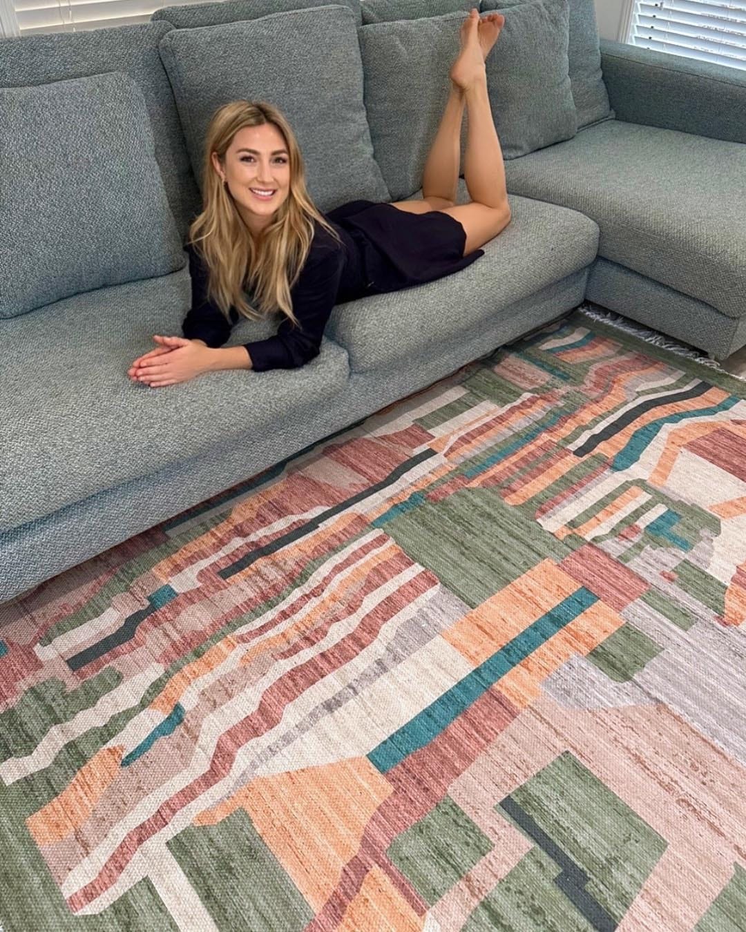 Fern Green and Orange Multi-Colour Abstract Tribal Indoor Outdoor Rug
