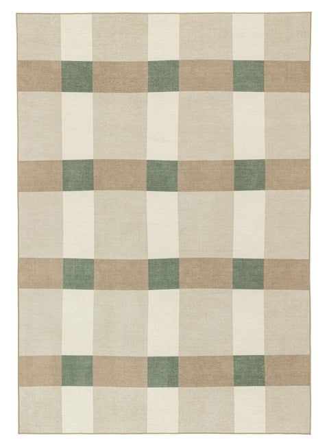 Forio Beige Ivory and Olive Green Checkered Indoor Outdoor Rug