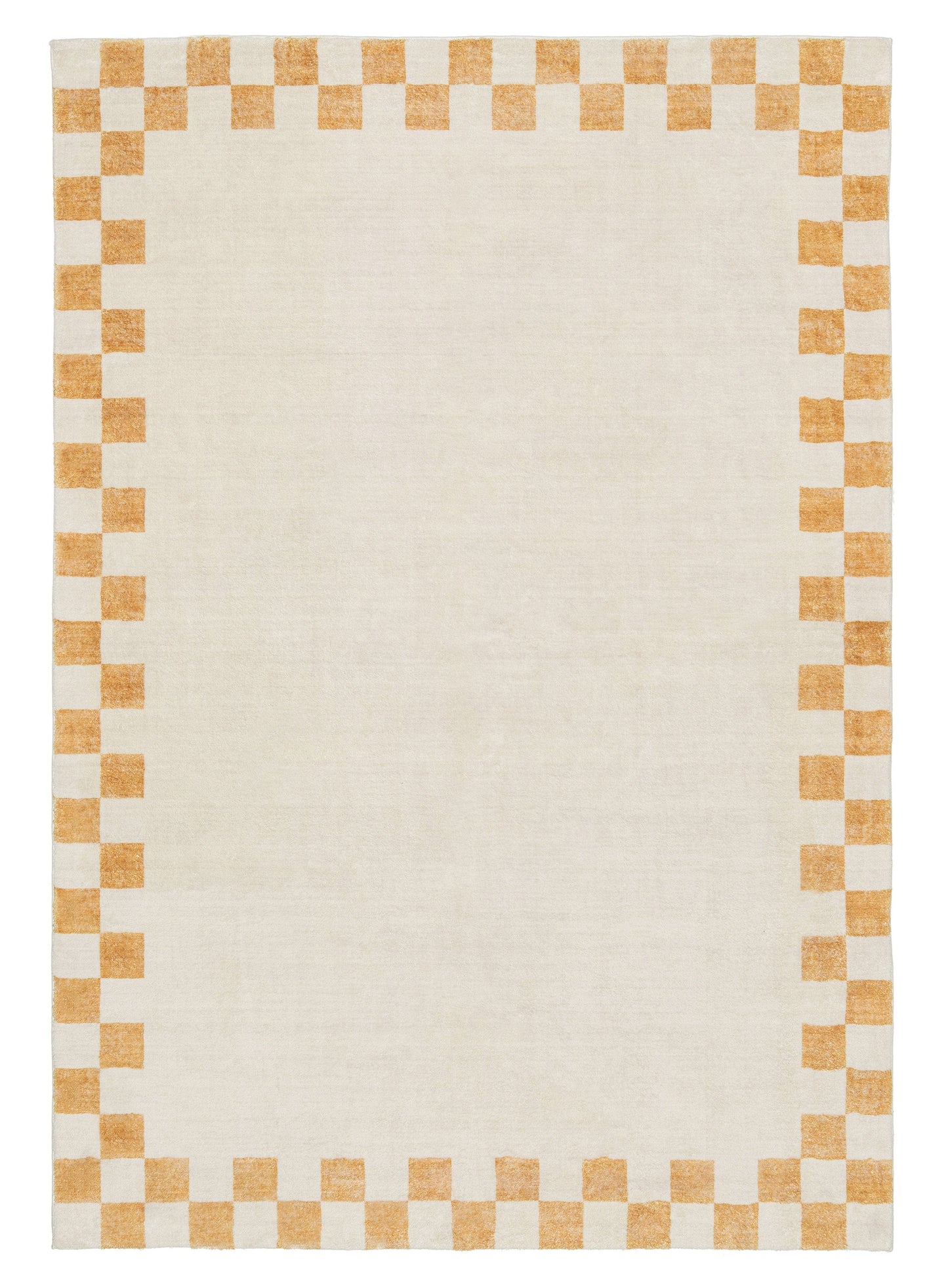 Gadise Yellow Mustard Checkered Border Washable Rug