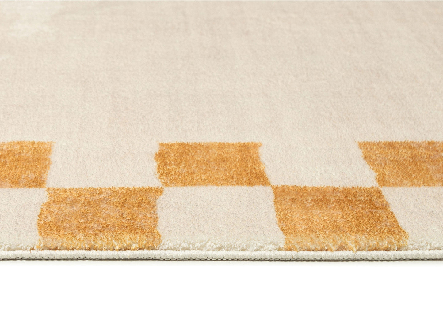 Gadise Yellow Mustard Checkered Border Washable Rug