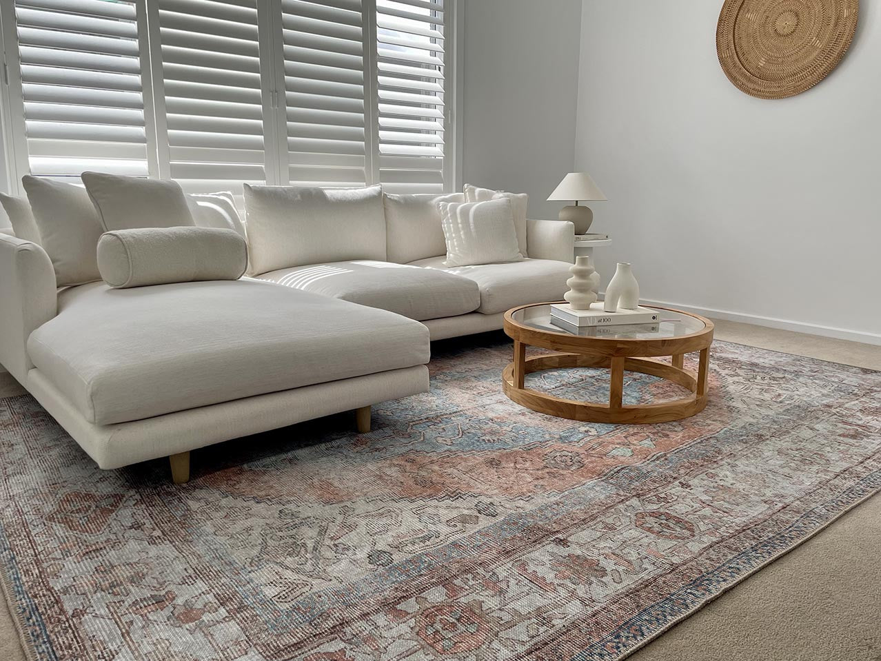 Halima Orange and Blue Traditional Distressed Washable Rug
