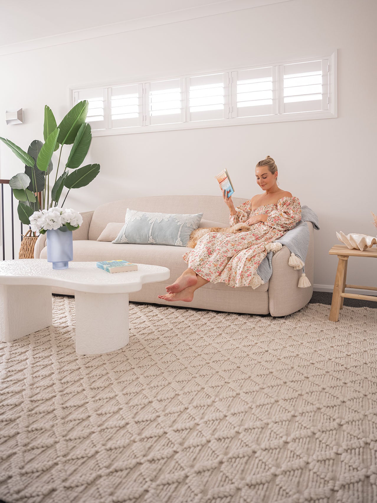 Hanna Ivory Leaflets Wool Blend Rug