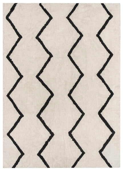 Hayley Black and Ivory Tribal Washable Berber Rug