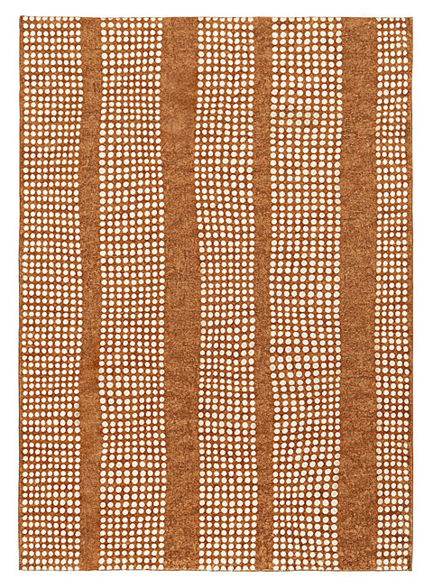 Hazrin Beige Rust Brown Dot Pattern Washable Rug