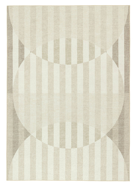 Icarus Soft Sand and Warm Taupe Abstract Circle Indoor Outdoor Rug