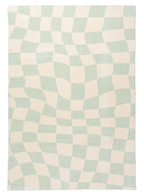 Ilenna Green and Ivory Abstract Checkered Washable Rug*NO RETURNS UNLESS FAULTY