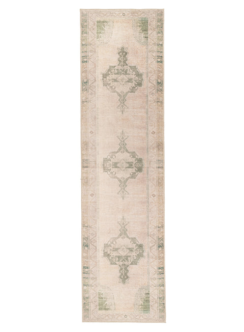 Janella Beige and Green Medallion Washable Runner Rug