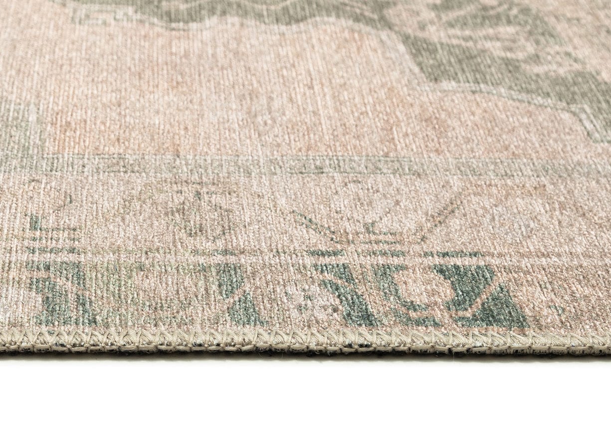 Janella Beige and Green Medallion Washable Runner Rug