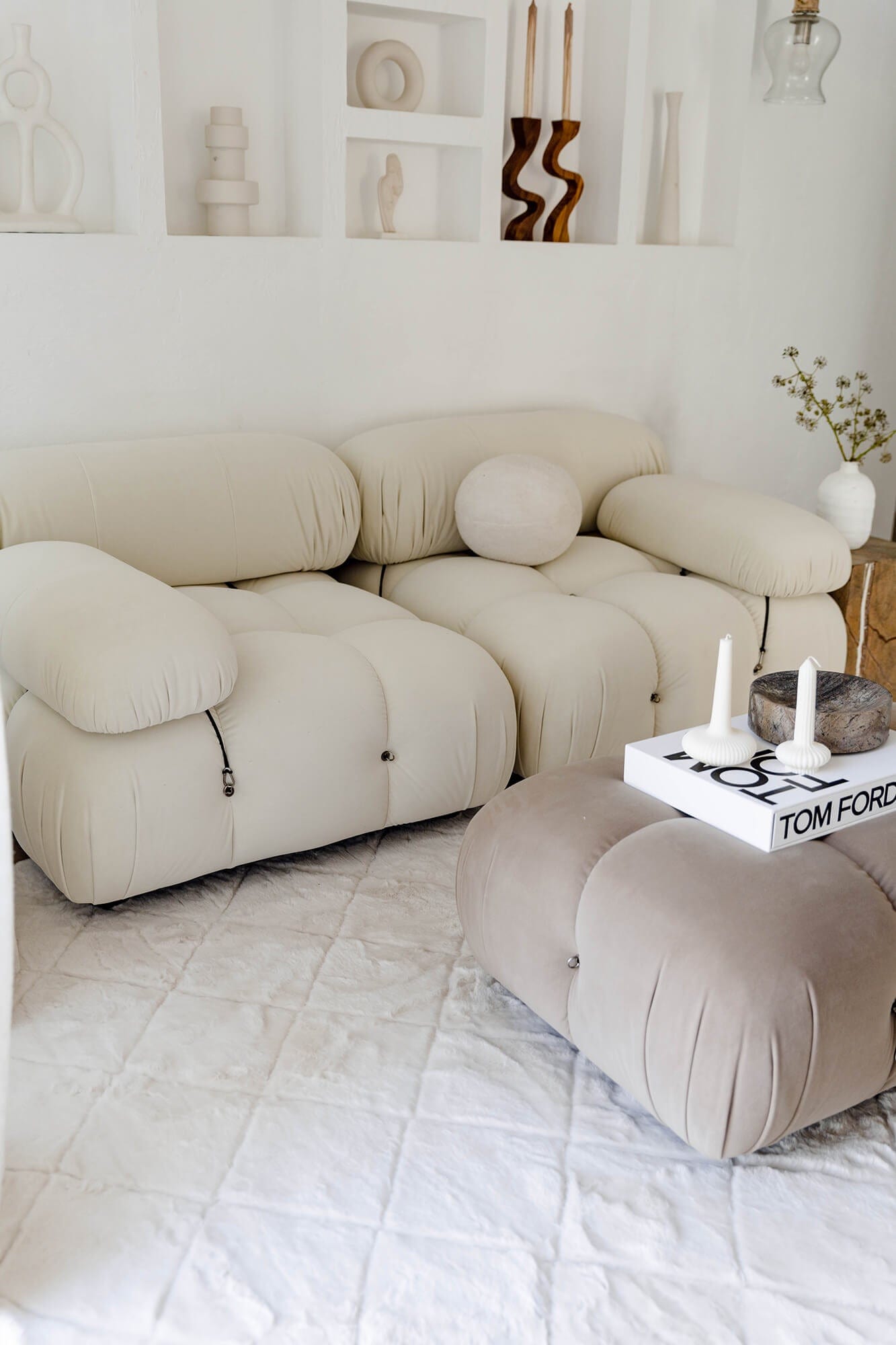 Jessa Ivory Cream Diamond Shag Rug