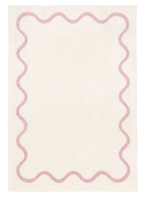 Juliana Pink and Cream Wiggle Bordered Washable Rug