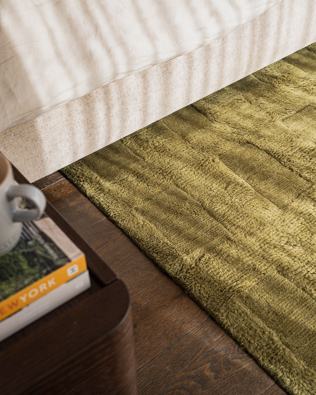 Kahlen Dark Green Geometric Wool Shag Rug