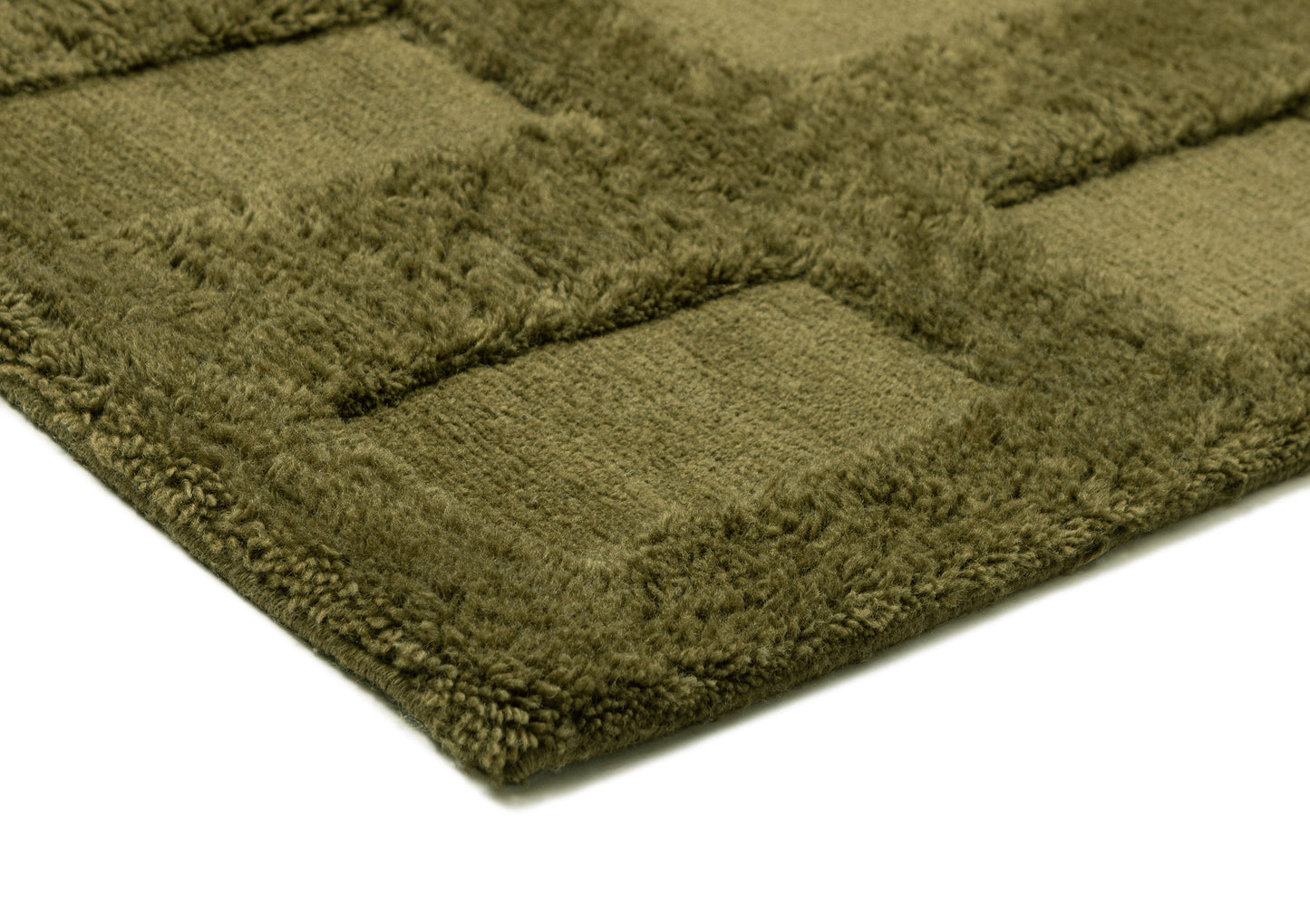 Kahlen Dark Green Geometric Wool Shag Rug