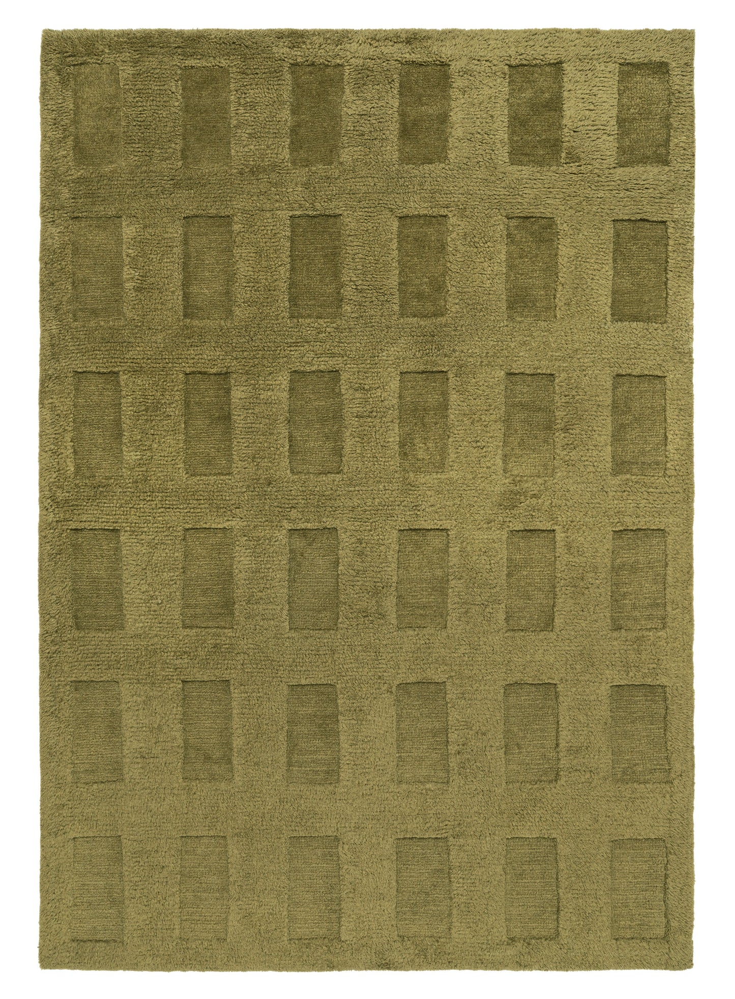 Kahlen Dark Green Geometric Wool Shag Rug