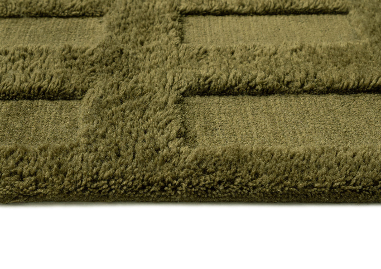Kahlen Dark Green Geometric Wool Shag Rug