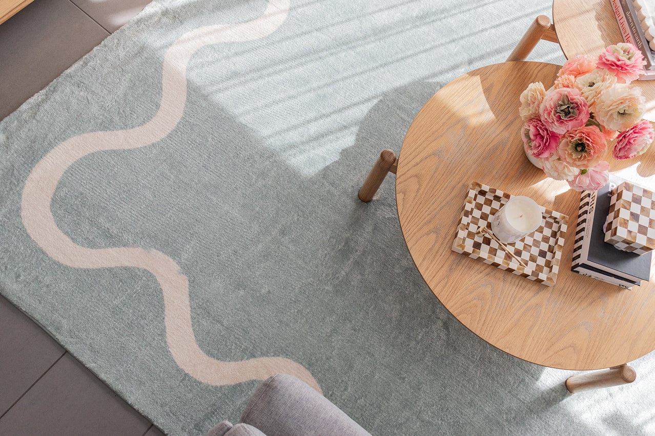 Kairo Green and Cream Wiggle Bordered Washable Rug