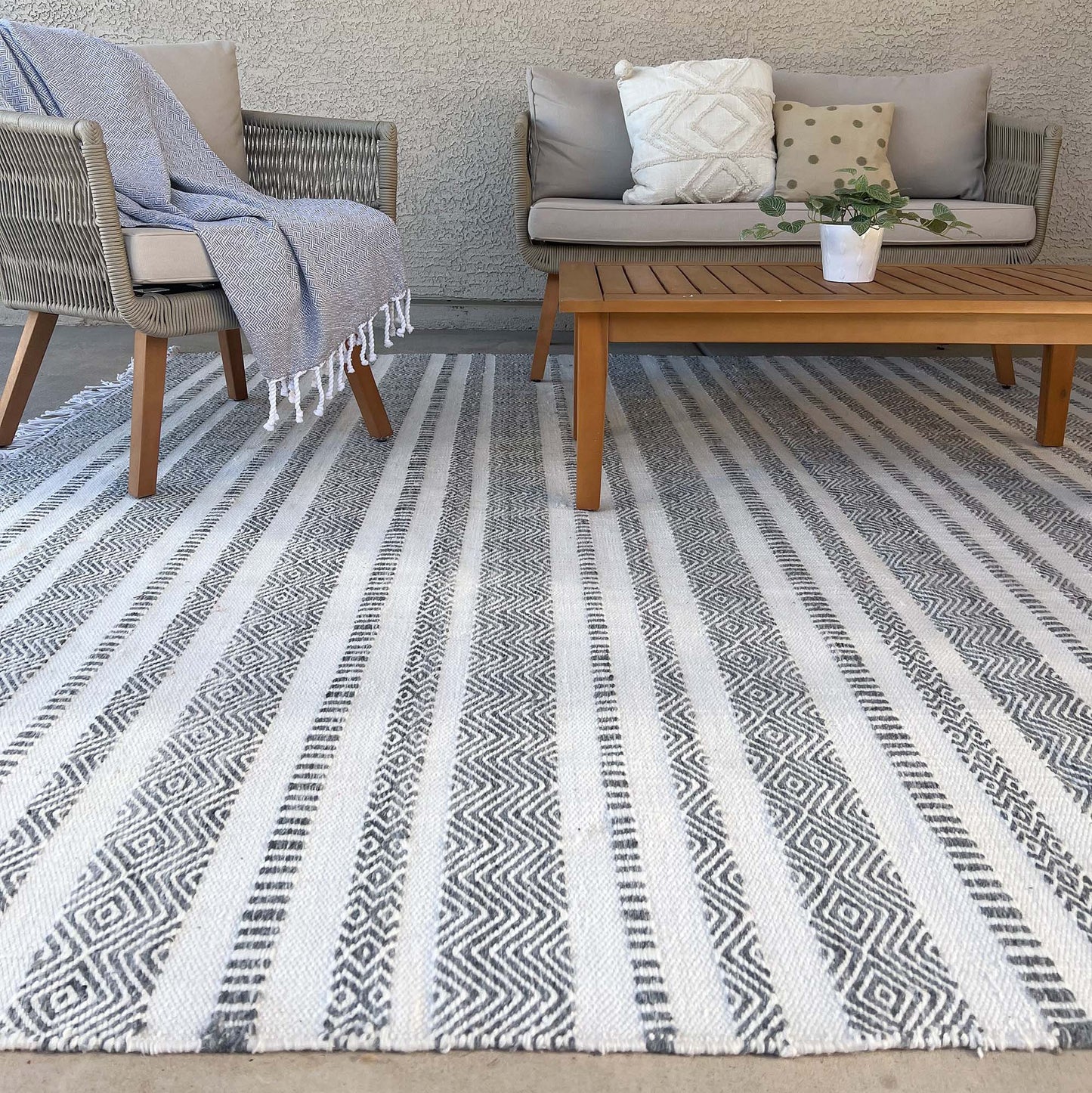 Kali Grey Striped Indoor Outdoor Rug