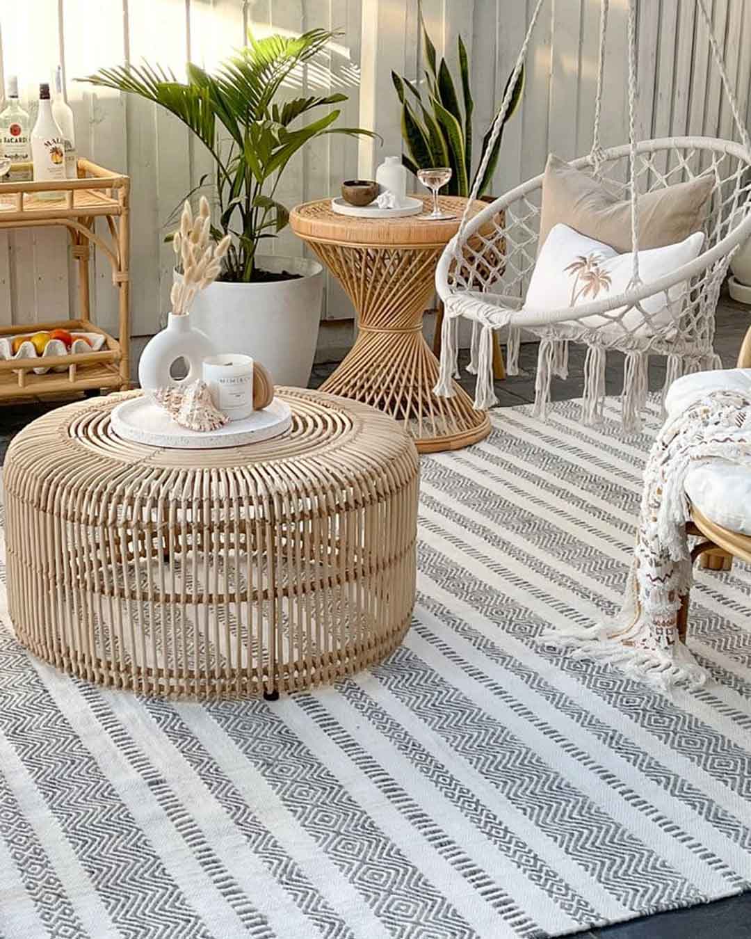 Kali Grey Striped Indoor Outdoor Rug