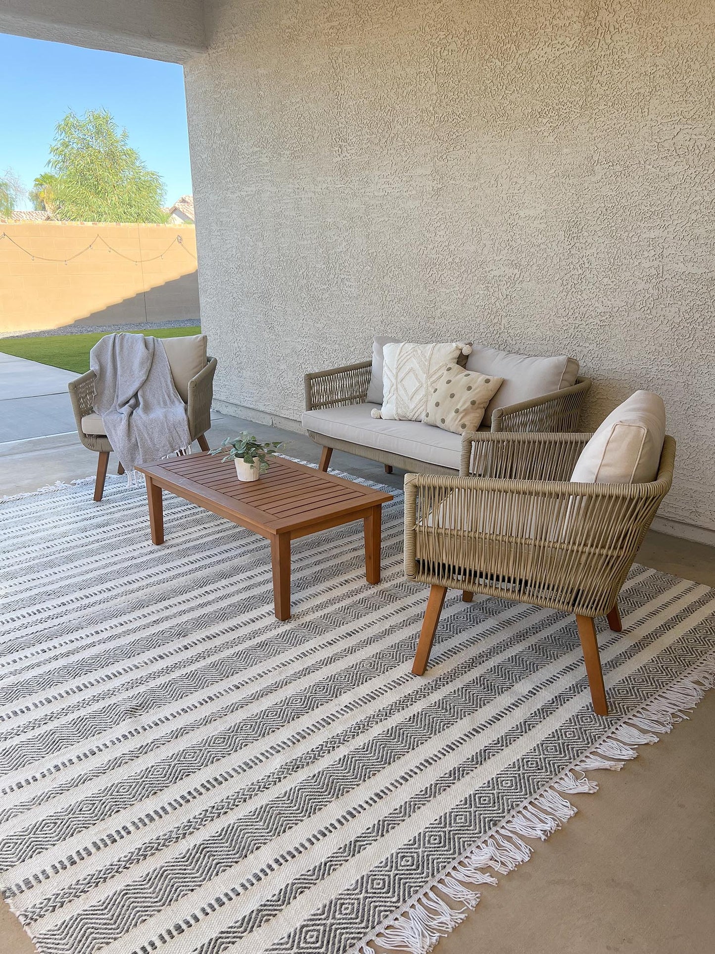 Kali Grey Striped Indoor Outdoor Rug