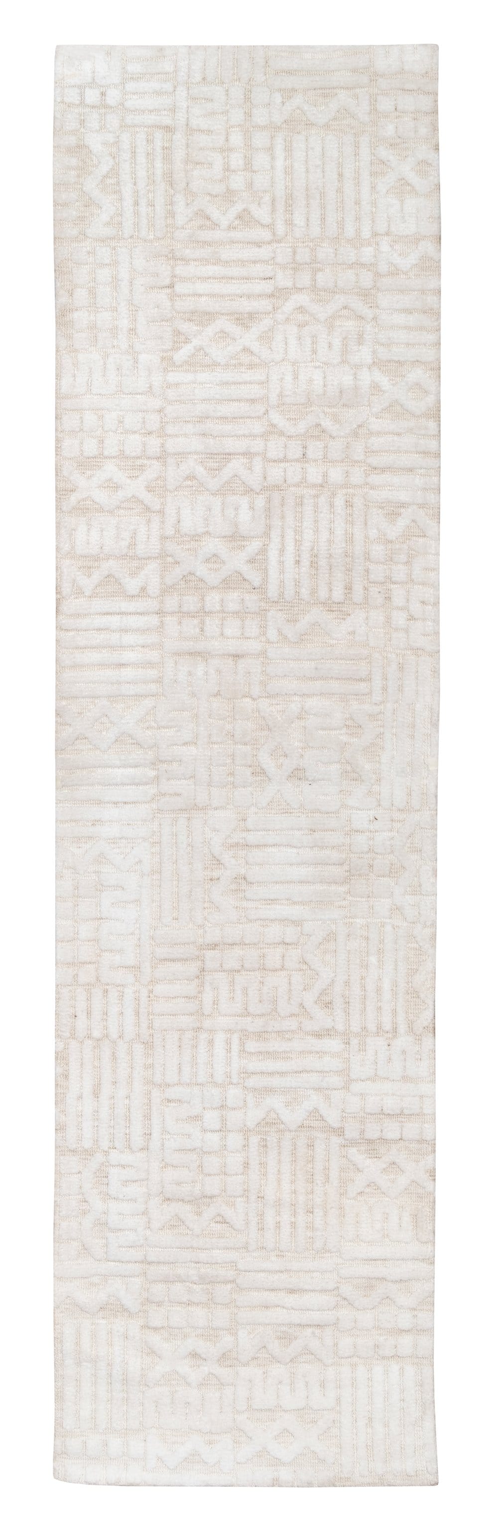 Kalinda Beige and Ivory Geometric Tribal Runner Rug