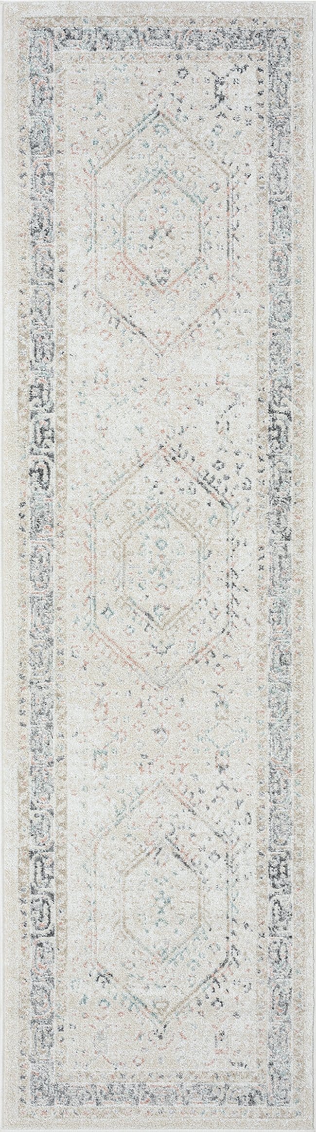 Katya Cream And Grey Multi-Colour Traditional Floral Runner Rug