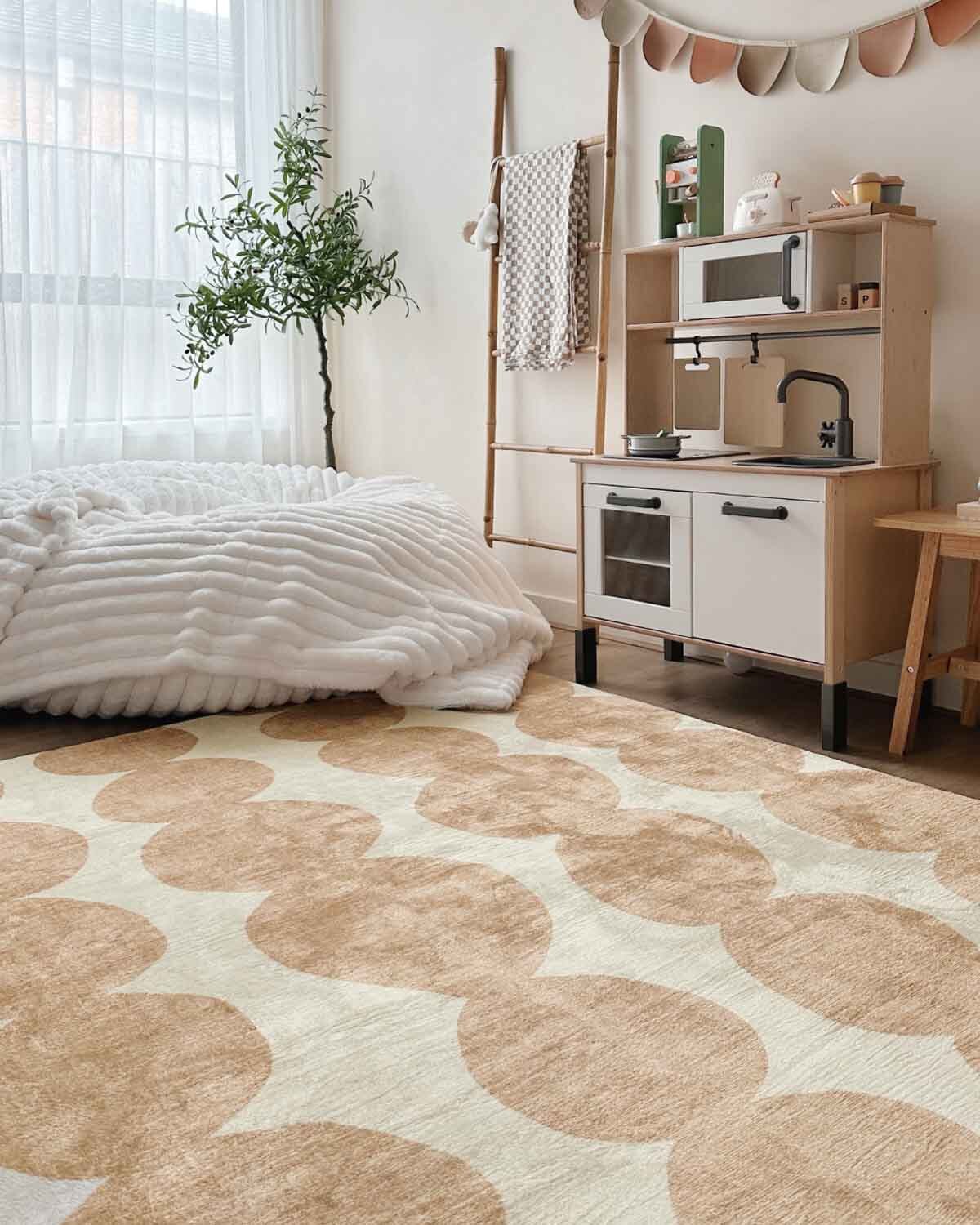 Lexa Beige and Light Beige Abstract Rollie Pollie Playmat