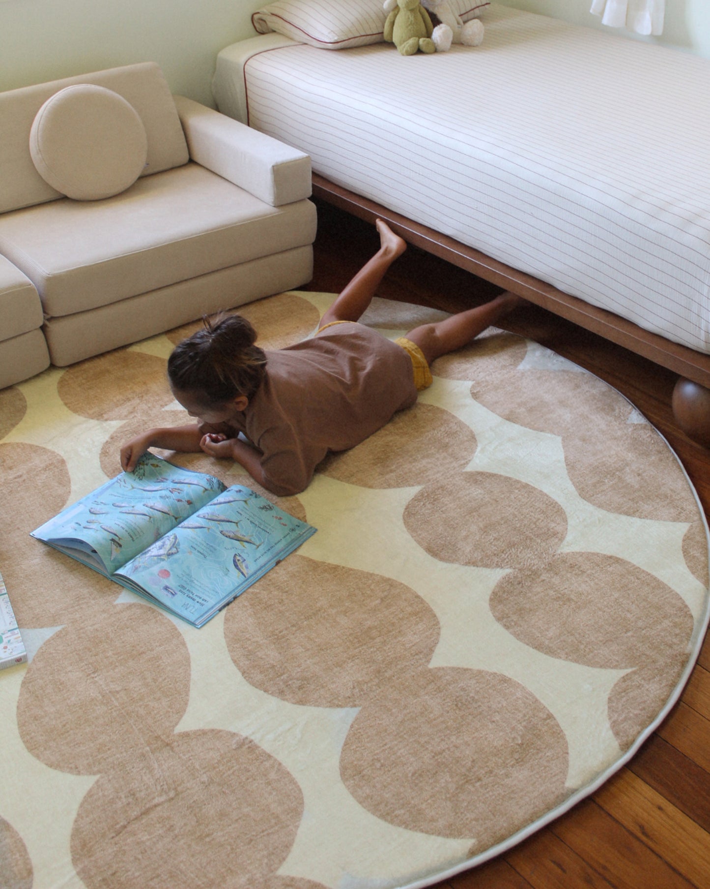Lexa Beige and Light Beige Abstract Rollie Pollie Round Playmat