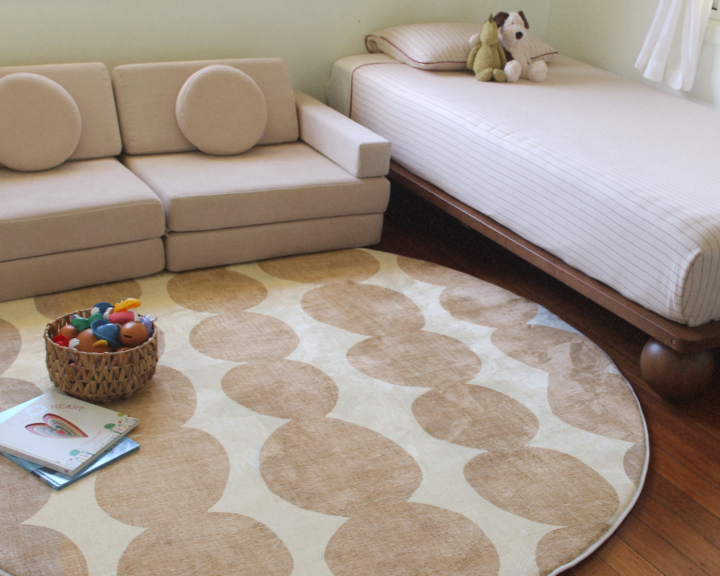 Lexa Beige and Light Beige Abstract Rollie Pollie Round Playmat
